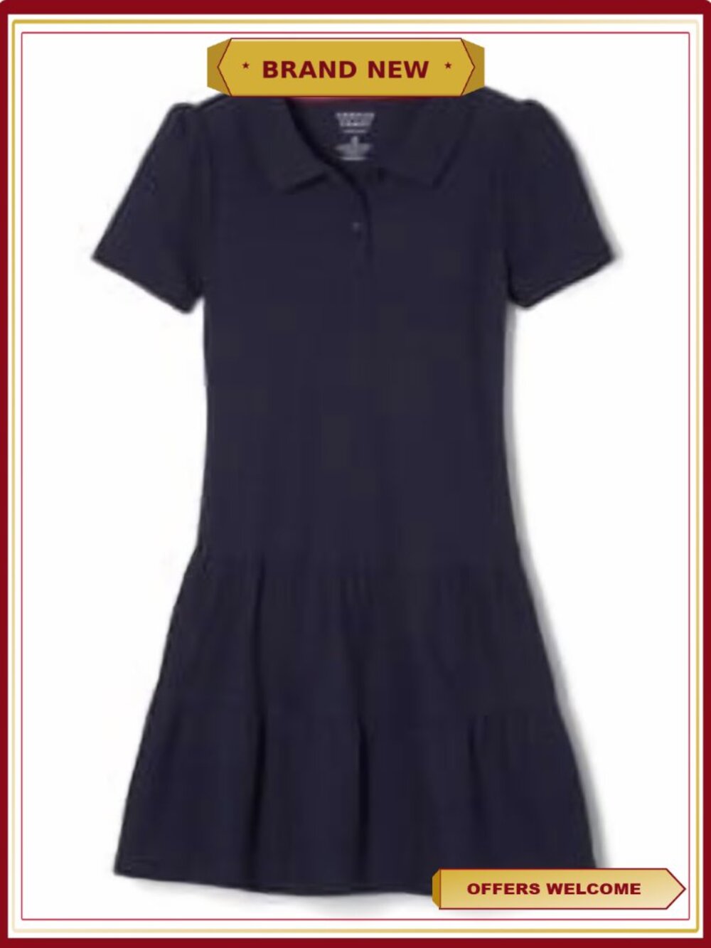 Girls School Uniform Short Sleeve Ruffle Pique Polo Dress